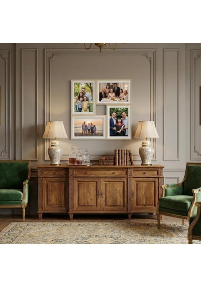 4'lü Modern Duvar Çerçeve Seti 28.8 Cm X 28.8 Cm, 10x15 Cm Fotoğraf Uyumlu, Dekoratif Şık Tasarım Bej