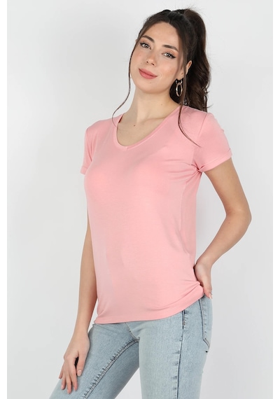 Kadın Viskon Kısa Kollu Tişört Pembe Kadın Viskon Kısa Kollu Tişört Pembe