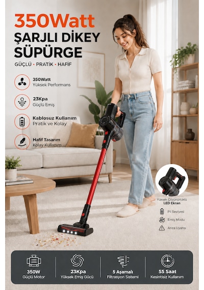 Robo Hiking HD 350 W 12 Şarjlı Dikey Süpürge