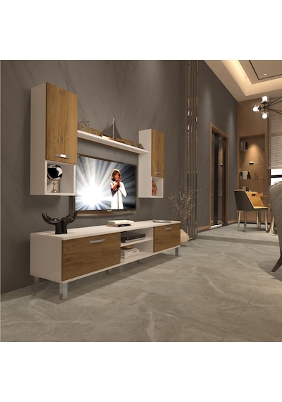 Decoraktiv Eko 5da Mdf Dvd Krom Ayaklı Tv Ünitesi Tv Sehpası Beyaz - Pera