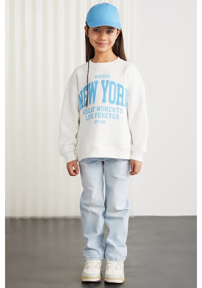 Grımelange Grımelange HERMIA-GRM24050 75% pamuk 25% polyester kız  çocuk Ekru Yeşil Sweatshirt