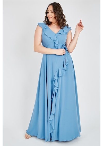Ladies First Ladıes Fırst Büyük Beden 3507 Indigo Uzun Abiye Elbise