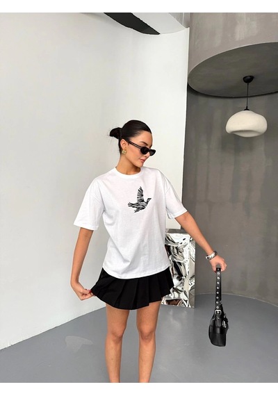 Genel Markalar Kısa Kol Baskılı T-shirt - Beyaz - Çok Renkli