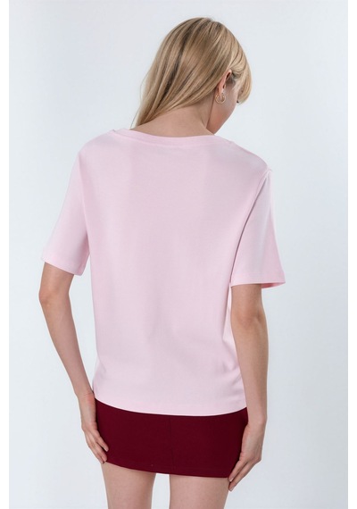 Hiccup Busem V Yaka Düz Regular Fit Pamuk T-shirt Toz Pembe