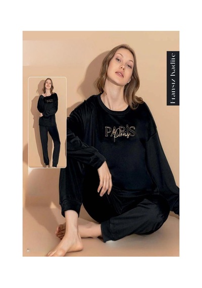 Boyraz Kadın Kışlık Fransız Kadife Bisiklet Yaka Uzun Kol Pijama Takımı 03096- 1 Adet Siyah Boyraz Kadın Kışlık Fransız Kadife Bisiklet Yaka Uzun Kol Pijama Takımı 03096- 1 Adet Siyah