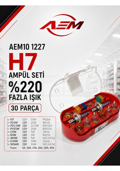 12volt H7 Ampul Seti %220 Daha Fazla Işık Full 30 Parça Otomobil Ampul Sigorta Seti Far, Stop, Sinyal Ve Park Ampulleri