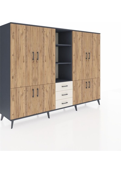 Hyperion Dolap 11 Raflı 3 Çekmeceli 8 Kapaklı 220x44x163 Antrasit Antrasit-çam/aytaşı Hyperion Dolap 11 Raflı 3 Çekmeceli 8 Kapaklı 220x44x163 Antrasit Antrasit-çam/aytaşı