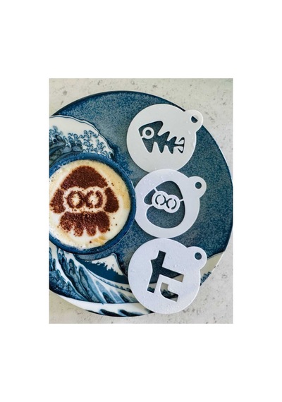Splatoon Temalı 3'lü Kahve Süsleme Stencil Seti Latte Art Kalıbı - Balık İskeleti Ve Kalamar Figürlü Diğer