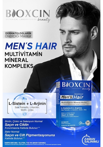 Bioxcin Mens Hair 30 Tablet - L Arginin Biotin Saw Palmetto L Carnitine Çinko L Sistein Keratin Bakır Iyot.