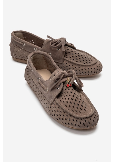 Luvi Shoes Stevo Vizon Süet Hakiki Deri Delikli Bağcıklı Kadın Loafer Ayakkabı
