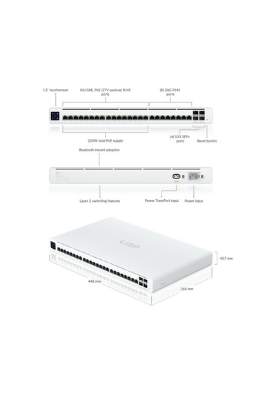 Ubnt Ubıquıtı Uısp-s-pro 16 Port 27v Pasif Poe+8 Port Gb Rj45+4x10gb Sfp+ Uplınk 220w Poe L2 Yönetil