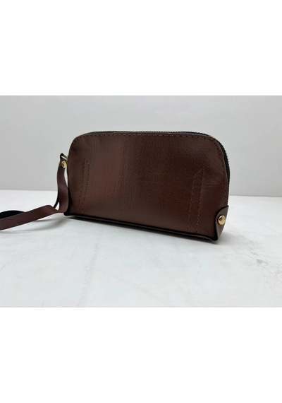 Deri Kumaş Kahve Renk 17x10 Cm Takı-makyaj Fermuarlı Çantası