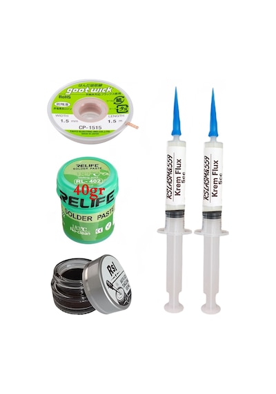 Relıfe Rl-402 Krem Lehim 183 C Sn63/pb67 40gr Havya Uç Temizleyici Flux Lehim Toplama Cp-1515 Emme Teli Seti03