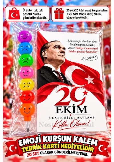 20 Adet Yumurtlayan Kurşun Kalem 29 Ekim Cumhuriyet Bayramı Tebrik Kartı Hediye Seti