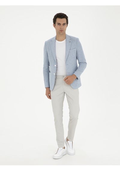 Cacharel Açık Mavi Slim Fit Keten Karışımlı Ceket Denim