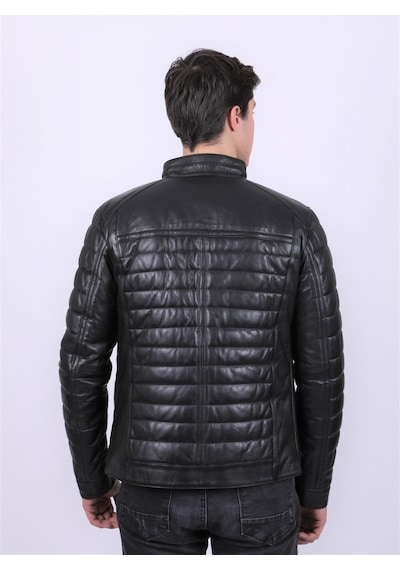 New Zaya Leather Erkek Siyah Şişme Deri Mont Hakiki Deri Siyah