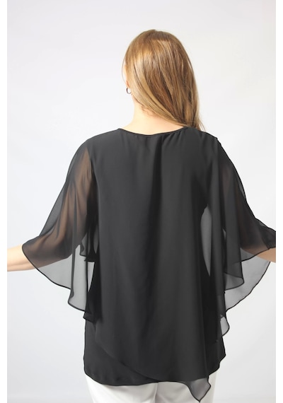 Moda Berray 5040 Pul Payet Aplikli Şifon Kombin Büyük Beden Şık Bluz Siyah