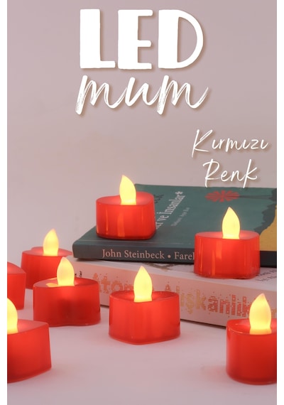 8 Adet Kalp Kırmızı Mini Led Mum Seti Pilli Dumansız Alevli Ledli Dekoratif Yapay Mum Dekor Işığı