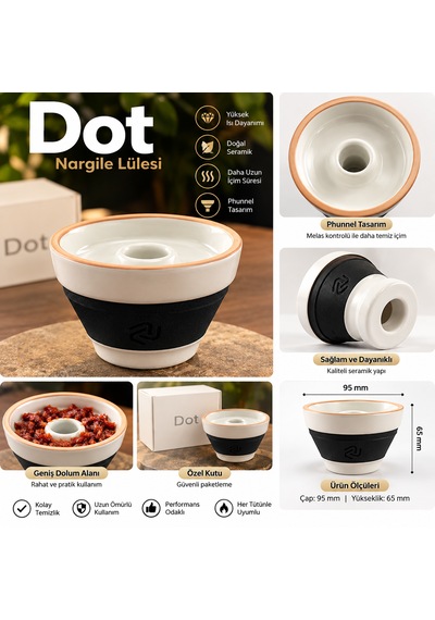 Premium Dot Tasarım Phunnel Nargile Lülesi Seramik Geniş Hazneli Isıya Dayanıklı