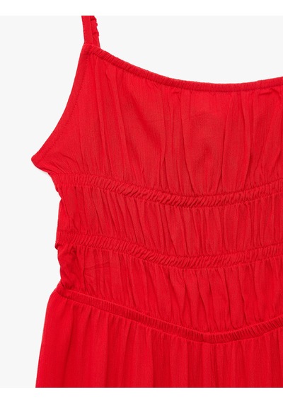 Koton İp Askılı Geniş Paça Büzgülü Tulum Kırmızı 6sal40135ıw