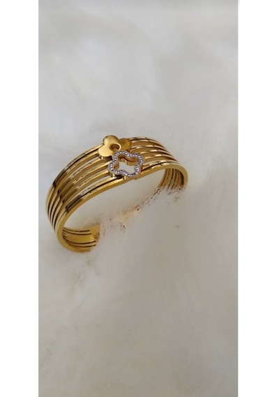 Kararmaz Kalın Çelik Kuyumcu Görünümlu Halka Kaburga Kelepçe Bileklik Bilezik Gold - 546431980 Gold