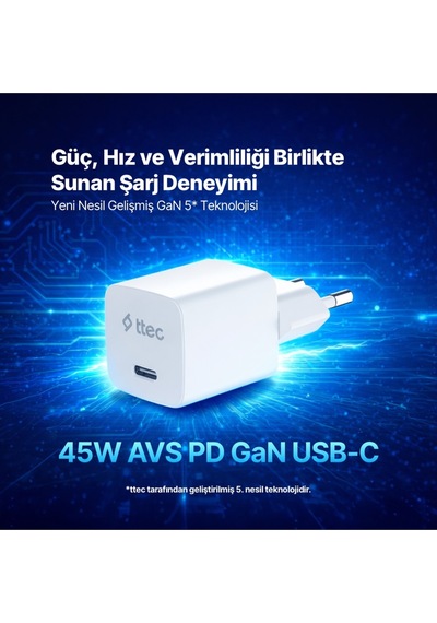 Smartcharger Gan 45w Avs Pd Seyahat Hızlı Şarj Aleti