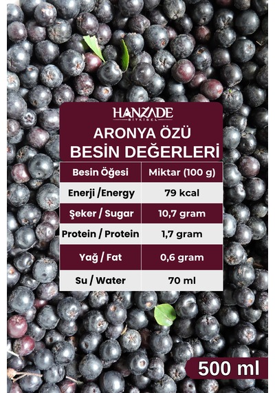 Hanzade Bitkisel Aronya Özü 500 Ml Soğuk Pres, Yoğun Tat, Cam Şişe