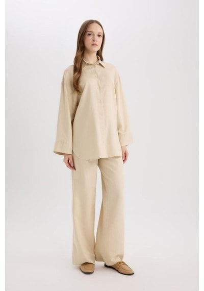 DeFacto Wide Leg Keten Karışımlı Geniş Paça Pantolon D8187AX25SPBG115 DeFacto Wide Leg Keten Karışımlı Geniş Paça Pantolon D8187AX25SPBG115