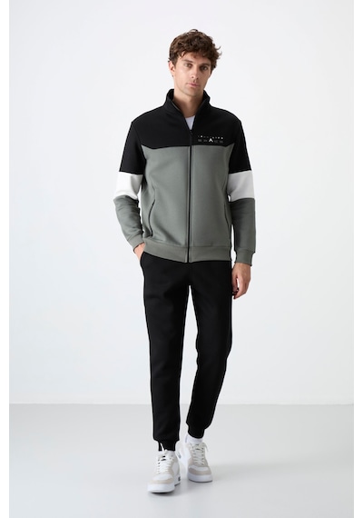 Tommy Life Çağla - Siyah Dik Yaka Renk Geçişli İçi Polarlı Erkek Eşofman Takımı - 85186 Yeşil - Siyah