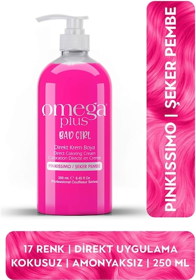 Omega Plus Bad Girl Şeker Pembesi Amonyaksız Renkli Saç Boyası 250ml