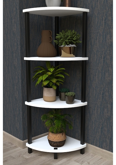 Flora 4 Raflı Moblen Çiçeklik Saksılık Balkon Bahçe Dekor Raf Stand-beyaz Beyaz
