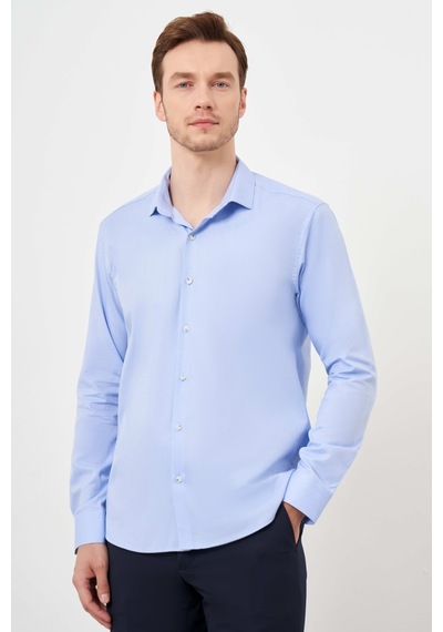 Morven Erkek A. Mavi Pamuk Baskılı Desenli İtalyan Yaka Slim Fit Gömlek 24mc004100311 A. Mavi