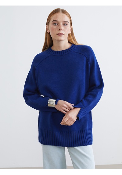 Lcw Modest Mavi Bisiklet Yaka Oversize Kadın Triko Tunik