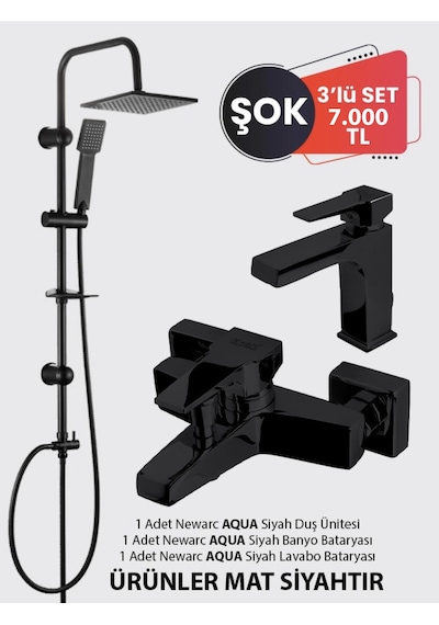 Newarc Aqua 3'Lü Takım Mat Siyah Mat - Siyah