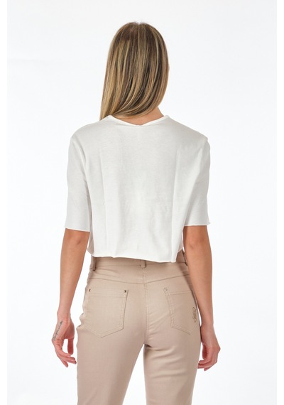 Only Sıfır Yaka Beyaz Kadın Crop T-shirt 15290663 001