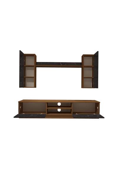 Decoraktiv Eko 5db Mdf Dvd Tv Ünitesi Tv Sehpası Ceviz - Siyah Mermer
