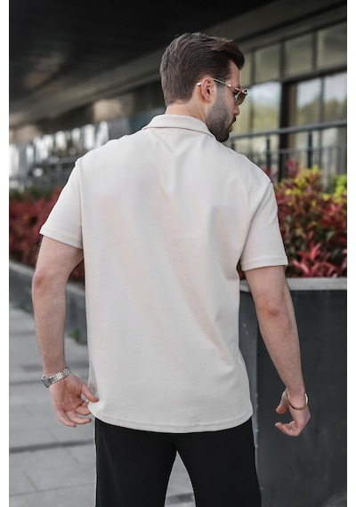 Madmext Açık Gri Yarım Fermuar Detaylı Polo Yaka Erkek Tişört E7184