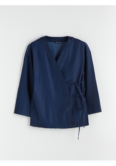Lcw Modest İndigo Kruvaze Yaka Kadın Kimono