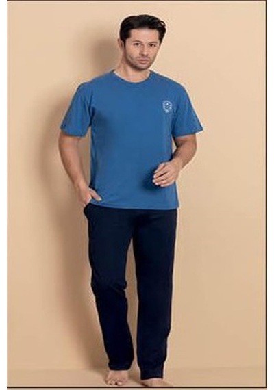 Pijamerry Erkek Bisiklet Yaka Kısa Kol Penye Pijama Takımı 6380 - 1 Adet Mavi