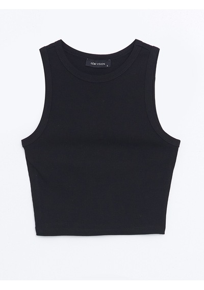 Lcw Vision Siyah Bisiklet Yaka Dokulu Kadın Crop