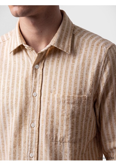 Lcwaıkıkı Classic Bej Regular Fit Çizgili Poplin Erkek Gömlek