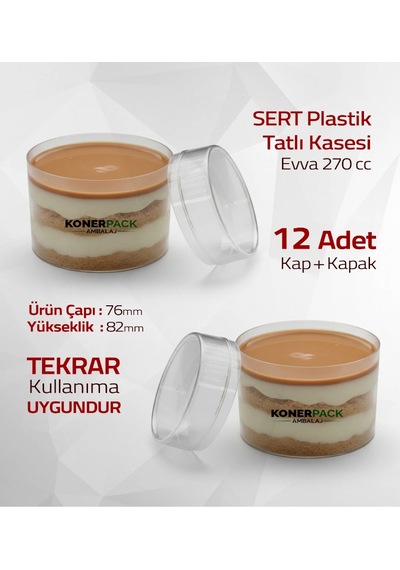 Magnolya Kasesi Kapaklı 270 Cc Sert Plastik Şeffaf Kare Renk - 12 Adet