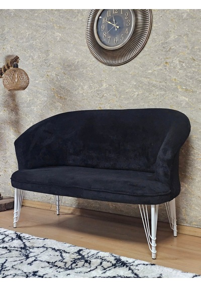 Zafir İkili Teddy Beyaz Boyalı Telli Ayak Çay Seti Koltuk İkili Berjer , Balkon, Salon, Ofis Siyah