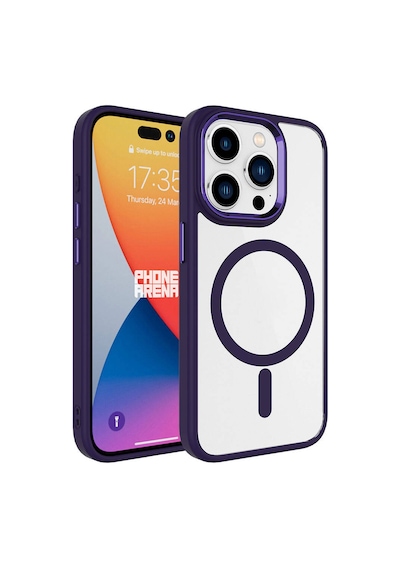 Ardemix Apple iPhone 15 Pro Uyumlu Wireless Şarj Özellikli Krom Magsafe Silikon Kılıf-deri Derin Mor