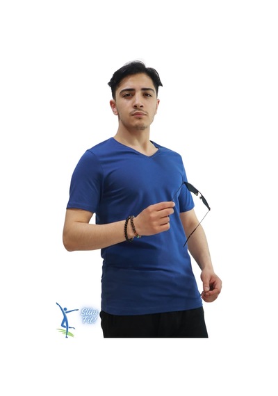 Sermoda Erkek Slim Fit V Yaka Tişört - Dar Kesim Basic Günlük T-shirt İndigo