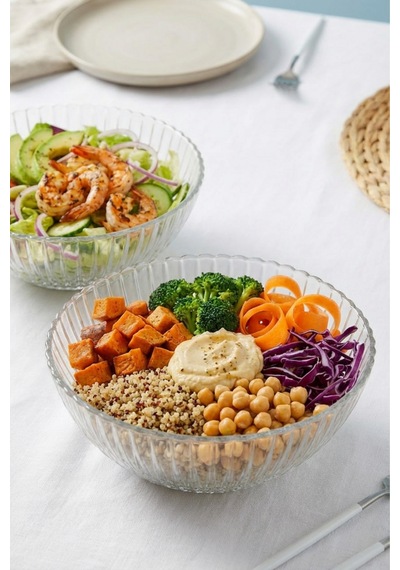 Glamis Selen Concept Çuha Model El Yapımı Cam Salata Ve Sunum Kasesi 2'li Set Şeffaf
