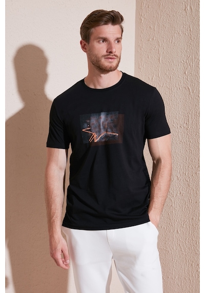 Buratti Pamuklu Slim Fit Bisiklet Yaka Erkek T Shirt 646R8120 Siyah