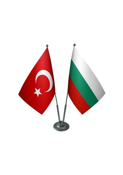 Masa Üstü Bulgaristan Bayrağı Türk Bayrağı İkili Krom Direk Masa