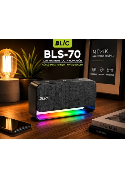 Blic Bls-70 12w Bluetooth Hoparlör Rgb Işıklı Güçlü Bass Tws Stereo Kumaş Dokulu Kablosuz Speaker-14781
