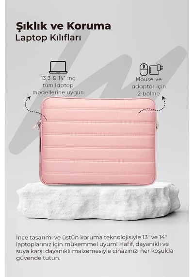 Mussen Laptop Kılıfı Su Geçirmez Macbook Neo Air Pro 13-14 İnç Pembe Pembe